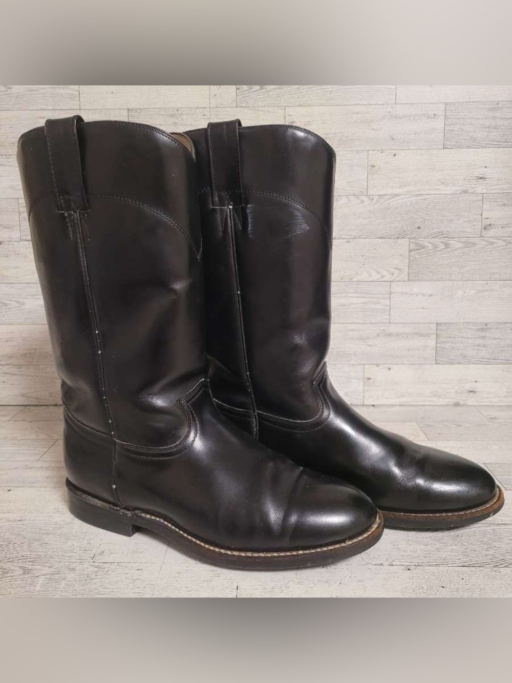 Men's Cow Town Black Leather Rodeo Roper Vintage Cowboy Boots Size 7.5 EE